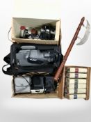 A mixed lot containing Sony digital video camera, decorative hand axe,