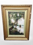 A Gibbon : Filton lake, Norfolk Broads, oil on board, 45cm x 30cm, signed and dated 1911.