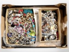 A box of a large quantity of costume jewellery, bangles, bead necklaces, etc.