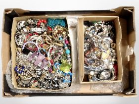 A box of a large quantity of costume jewellery, bangles, bead necklaces, etc.