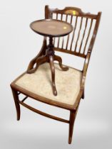A late Victorian satin wood inlaid occasional chair and a miniature wine table