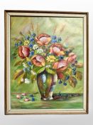 Nancy Marnby : Still life flowers in a vase, oil on canvas, 40cm x 50cm.