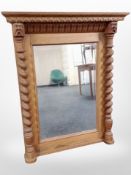 An oak barley twist overmantel mirror,