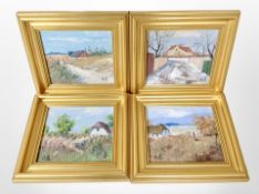 K B (20th Century), set of four scenes of rural cottages, oil on board, each 16cm x 15cm (4).
