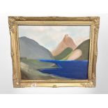 Continental School : Mountain landscape with lake, oil on canvas,
