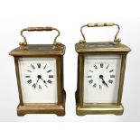 Two brass-cased carriage timepieces, tallest 14.