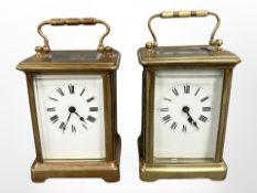 Two brass-cased carriage timepieces, tallest 14.