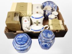 A box of Ringtons ceramics including Cathedral caddies, jugs, teapots, some parts boxed.