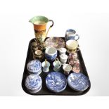 A group of ceramics including Myott jug, blue and white ceramics including Copeland Spode Italian,