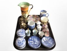 A group of ceramics including Myott jug, blue and white ceramics including Copeland Spode Italian,