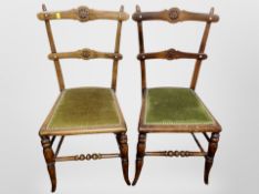 A pair of Edwardian beech Arts & Crafts occasional chairs