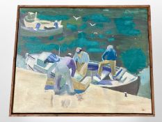 Danish School : Fishermen unloading a boat, oil on canvas,