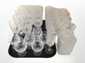 A crystal decanter and a quantity of wine glasses, rummers, etc.