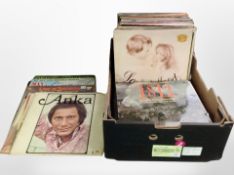A box of assorted vinyl LP records, mixed titles, compilations, etc.