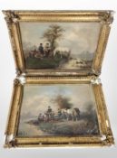 A pair of 19th century colour prints in gesso frames, each 40cm x 30cm overall.