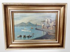 Italian school : The Bay of Naples with Mount Vesuvius beyond, oil on canvas, 25cm x 17cm,