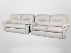 A G Plan light grey stitched leather three piece lounge suite comprising of two x two seater