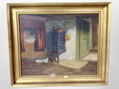 Rasmussen : Chicken in a cottage interior, oil on canvas,