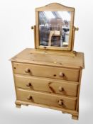 A contemporary pine three drawer chest, 81 cm x 45 cm x 70 cm,