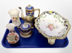 A group of ceramics including Royal Crown Derby, floral-painted pedestal bowl (as found),