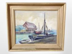 S Gunner : Fishing boats in a harbour, oil on canvas,