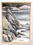 Contemporary school : Coastal rocks, watercolour, 82 cm x 58 cm,