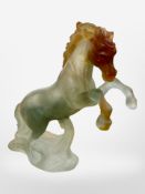 A large Daum Pâte-de-Verre crystal figure of a rearing horse, Daum France etched to base,