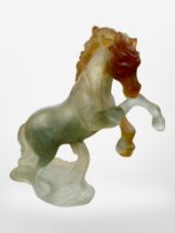 A large Daum Pâte-de-Verre crystal figure of a rearing horse, Daum France etched to base,