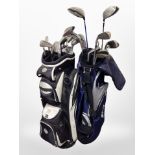 Two golf bags of assorted irons and drivers including Wilson, Ryder,