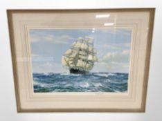 After Montague Dawson : A sailing ship in rough seas, colour print published 1963, signed in pencil,