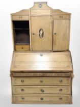 A 19th-century Danish inlaid oak bureau bookcase, 120cm x 60cm x 200cm (as found).