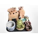 A group of ceramics including West German twin-handled planter, terracotta figure of an elephant,