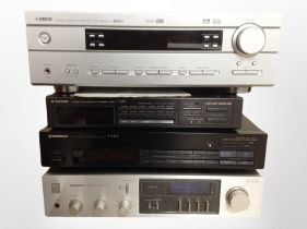 Three Pioneer Hi-Fi separates comprising stereo amplifier A-520, digital synthesizer tuner F-443L,