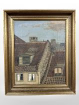 Danish school : Study of rooftops, oil on canvas, 24cm x 30cm.