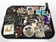 Costume jewellery, thimbles, pair of silver earrings,