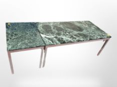 A 20th-century Danish metal framed faux marble-topped rectangular coffee table, 127cm x 65cm x 50cm,