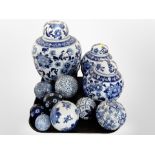 A group of 20th century Chinese blue and white porcelain ginger jars and spheres