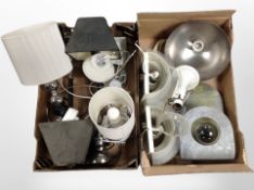 Two boxes of contemporary continental lamp bases and lights.