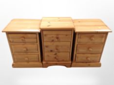 Three contemporary pine bedside chests.