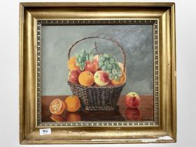 Danish school : Still life of basket of fruit, oil on canvas, 39cm x 33cm, dated 1930.