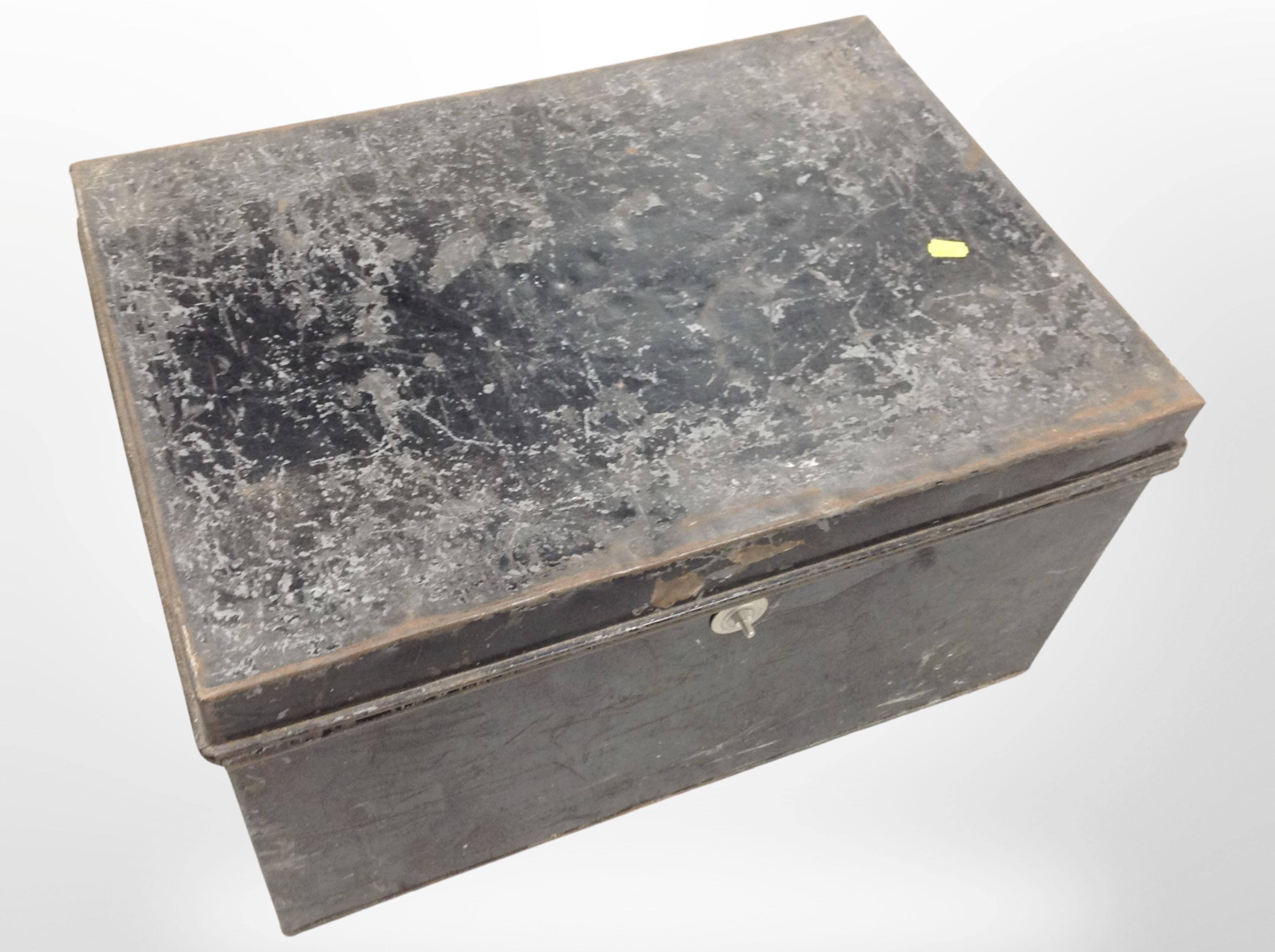 An antique tin trunk.