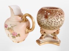 A Royal Worcester blush ivory jug, shape number 1094,
