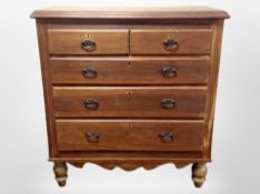 An Edwardian stained pine chest of five drawers, 110cm x 47cm x 118cm.