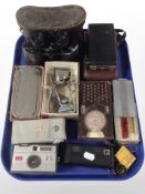 A group of collectables including Regent 8x30 binoculars, a safety razor in box,