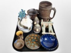 A group of 20th-century Danish studio pottery including pair of sifters, large tankard, bowls.