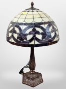 A Tiffany-style patinated metal table lamp, height 62cm.