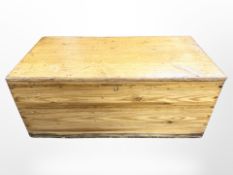 A Victorian pine blanket box, 102cm x 54cm x 43cm.
