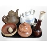 A group fo 20th-century Danish ceramics, including two teapots, an earthenware lidded pot,