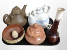 A group fo 20th-century Danish ceramics, including two teapots, an earthenware lidded pot,