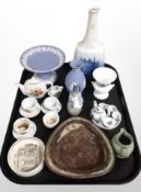 A group of ceramics including Royal Copenhagen figure and further vase, three pieces of jasperware,